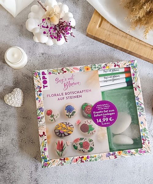 Malen, schenken, Freude teilen – Meine Rezension zu „Kreativ-Set: Sag’s mit Blumen – Florale Botschaften auf Steinen“